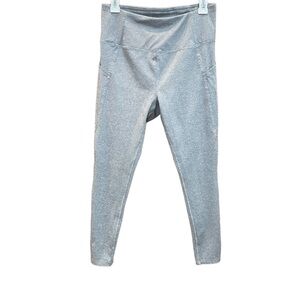 Danskin Gray Striped Athletic Leggings Pants with Pockets Sz M